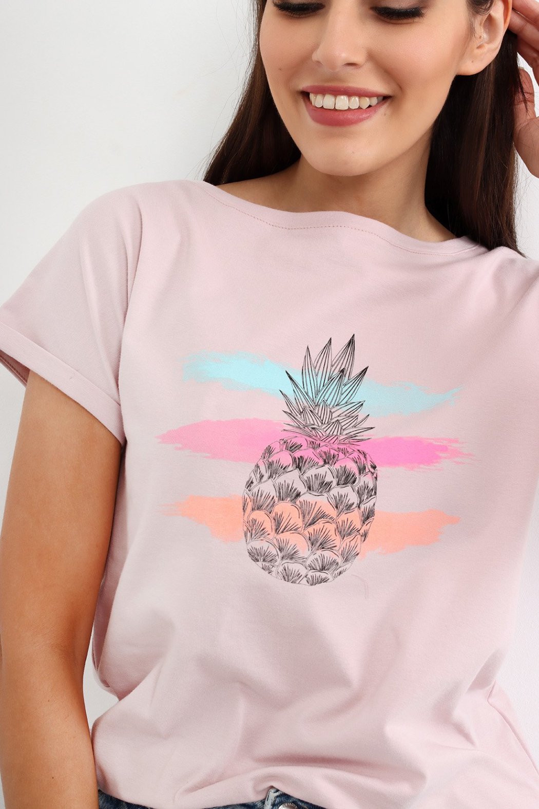 T-SHIRT ANANAS PUDROWY RÓŻ