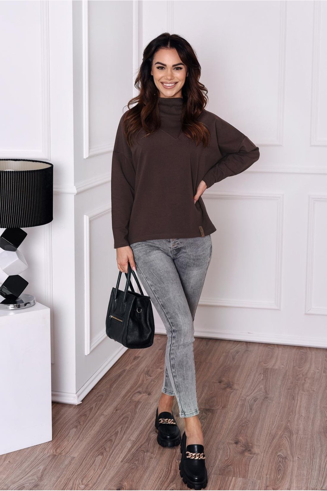 BLUZA DAMSKA Z GOLFEM SOLO JASNY BRĄZ