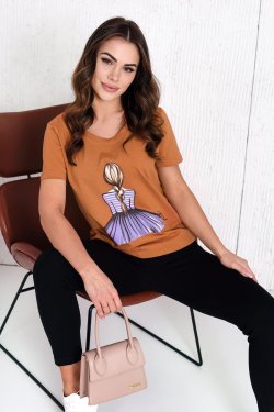 T-SHIRT DAMSKI Z NADRUKIEM ZOSIA - CEGLASTY