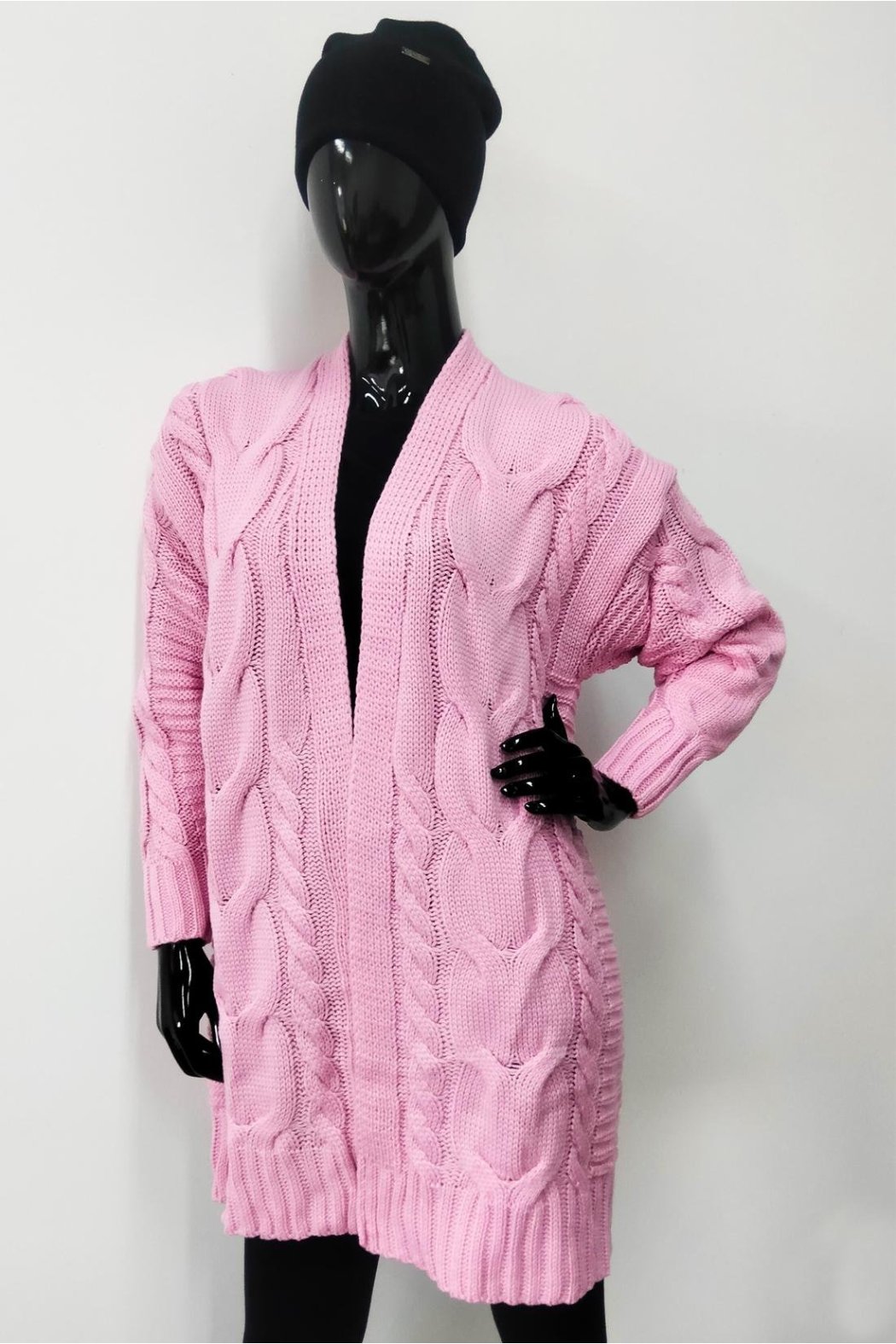 DŁUGI KARDIGAN DAMSKI KLARA RÓŻOWY