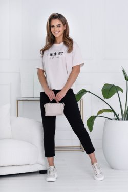 BAWEŁNIANY BASICOWY T-SHIRT DAMSKI OVERSIZE Z KRÓTKIM RĘKAWEM COUTURE