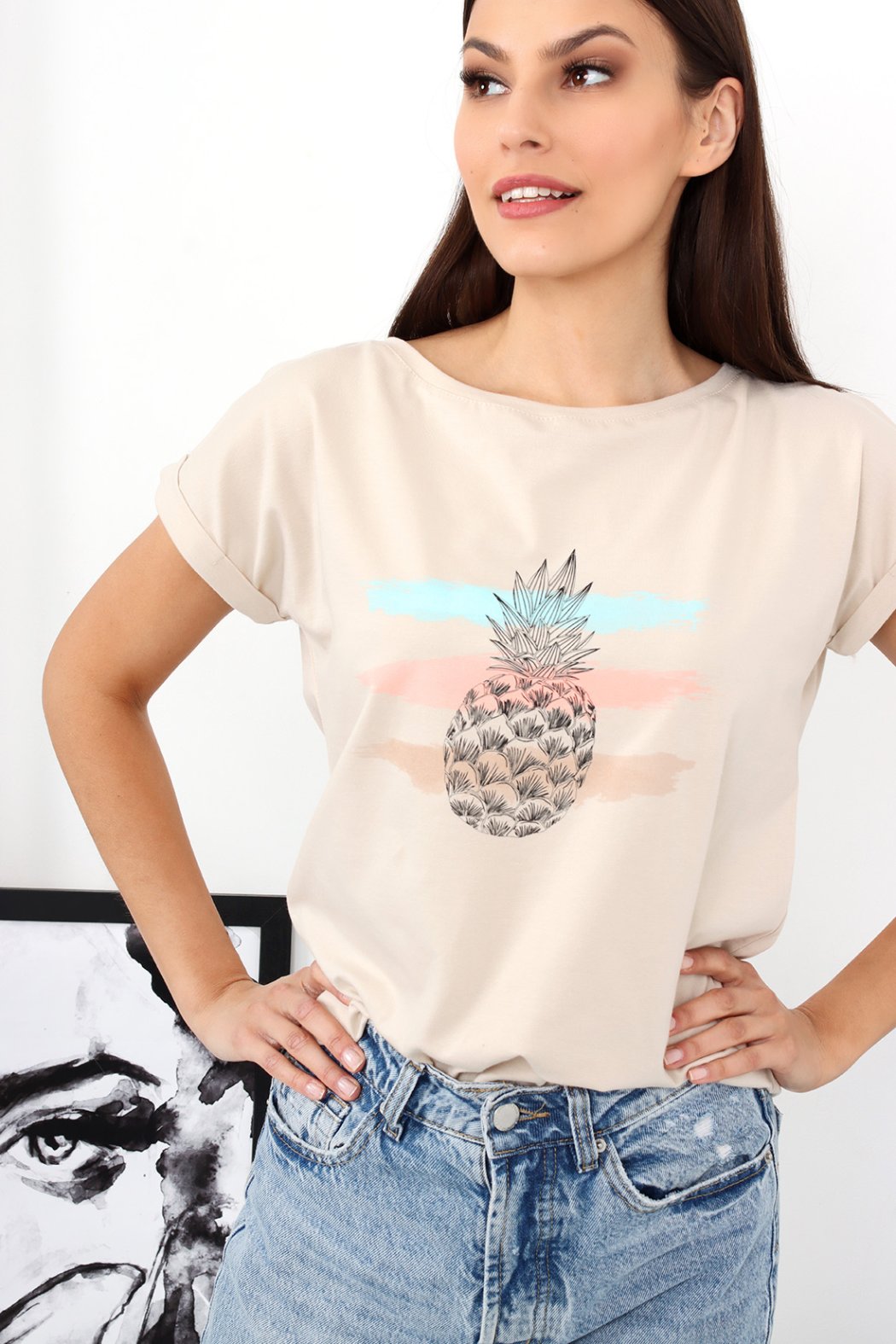 T-SHIRT DAMSKI Z NADRUKIEM ANANAS