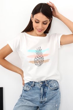 T-SHIRT DAMSKI Z NADRUKIEM ANANAS