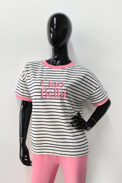 BLUZA DAMSKA W PASKI Z KRÓTKIM RĘKAWEM - CIAO