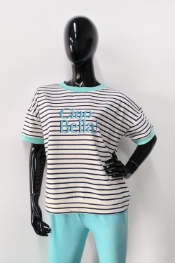 BLUZA DAMSKA W PASKI Z KRÓTKIM RĘKAWEM - CIAO