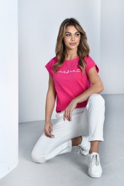 BLUZKA DAMSKA Z KRÓTKIM RĘKAWEM I NADRUKIEM - IDALIA