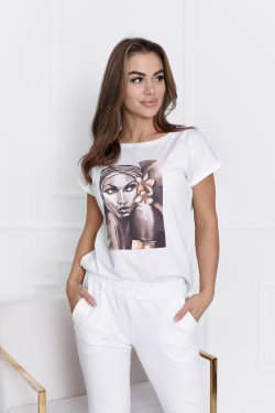 BLUZKA DAMSKA Z KRÓTKIM RĘKAWEM I NADRUKIEM SHANI