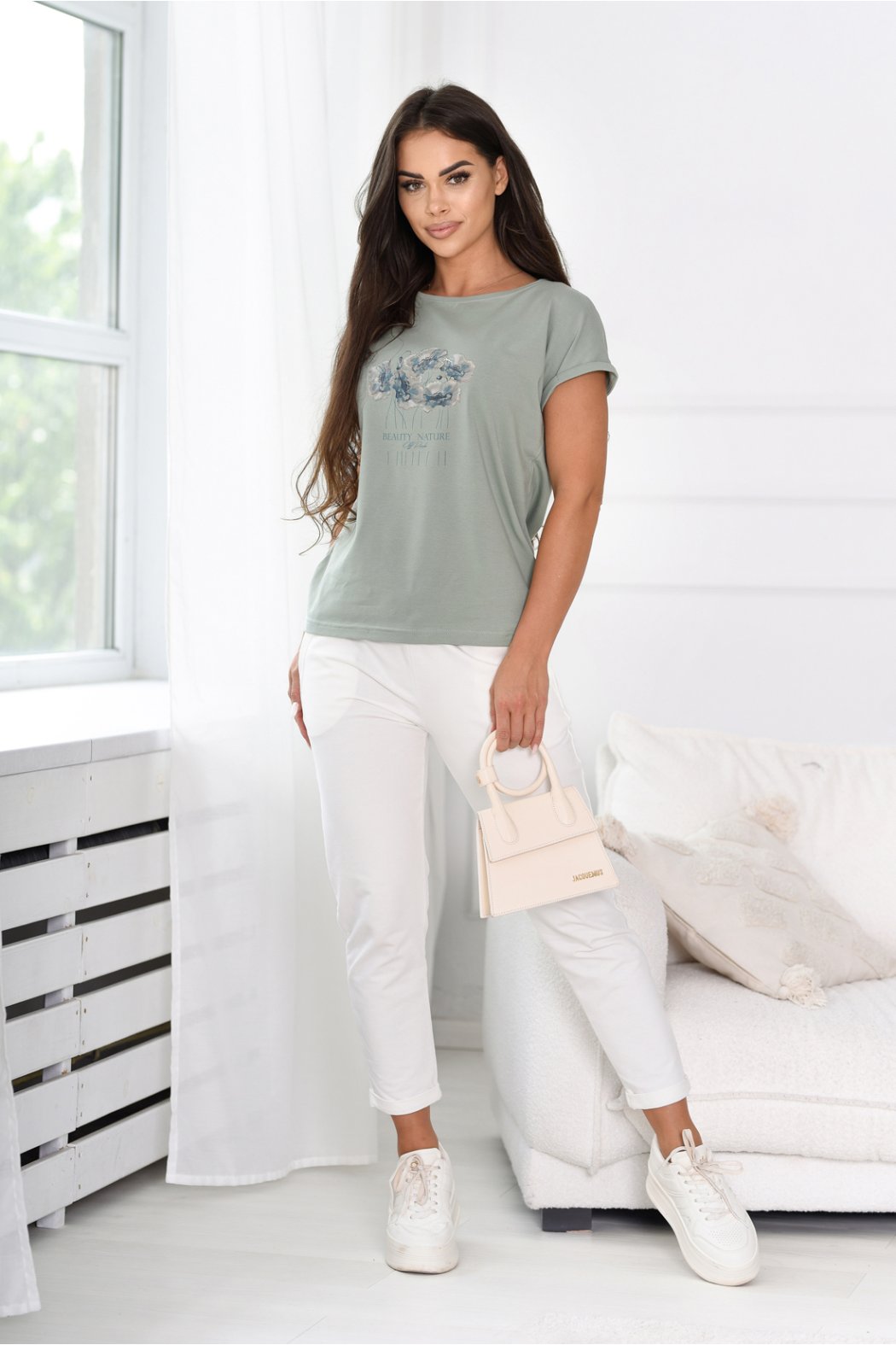 BLUZKA DAMSKA Z KRÓTKIM RĘKAWEM I NADRUKIEM -TAVI