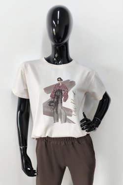 T-SHIRT DAMSKI BAWEŁNIANY Z NADRUKIEM - CAMISA