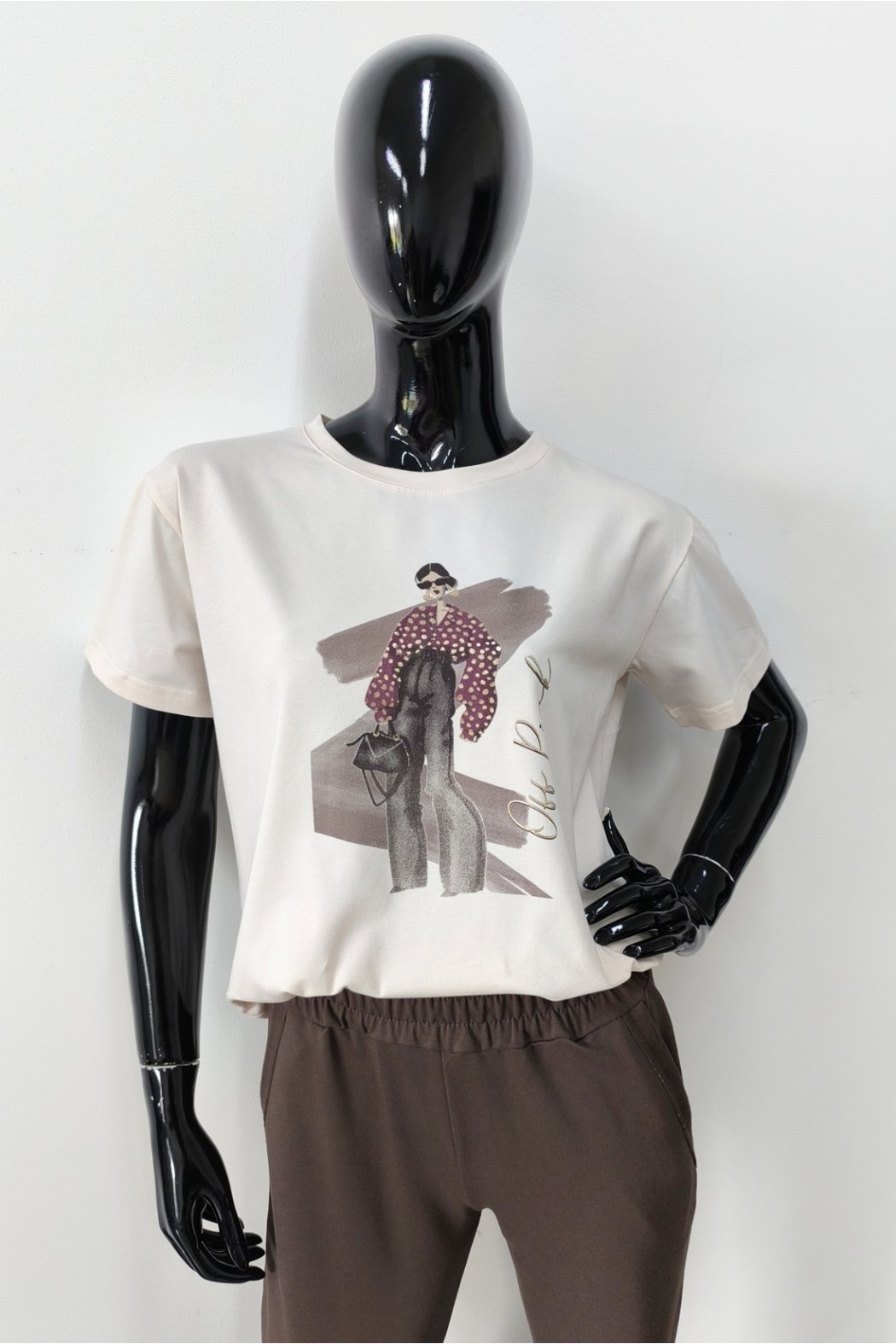 T-SHIRT DAMSKI BAWEŁNIANY Z NADRUKIEM - CAMISA