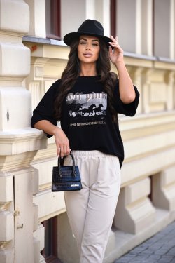 T-SHIRT DAMSKI BAWEŁNIANY Z NADRUKIEM - KONIE