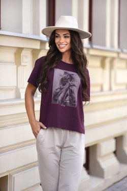 T-SHIRT DAMSKI BAWEŁNIANY Z NADRUKIEM - MONTANA
