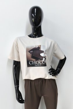 T-SHIRT DAMSKI BAWEŁNIANY Z NADRUKIEM - CHOCO