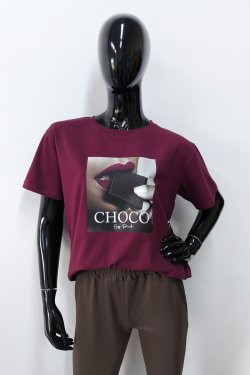T-SHIRT DAMSKI BAWEŁNIANY Z NADRUKIEM - CHOCO