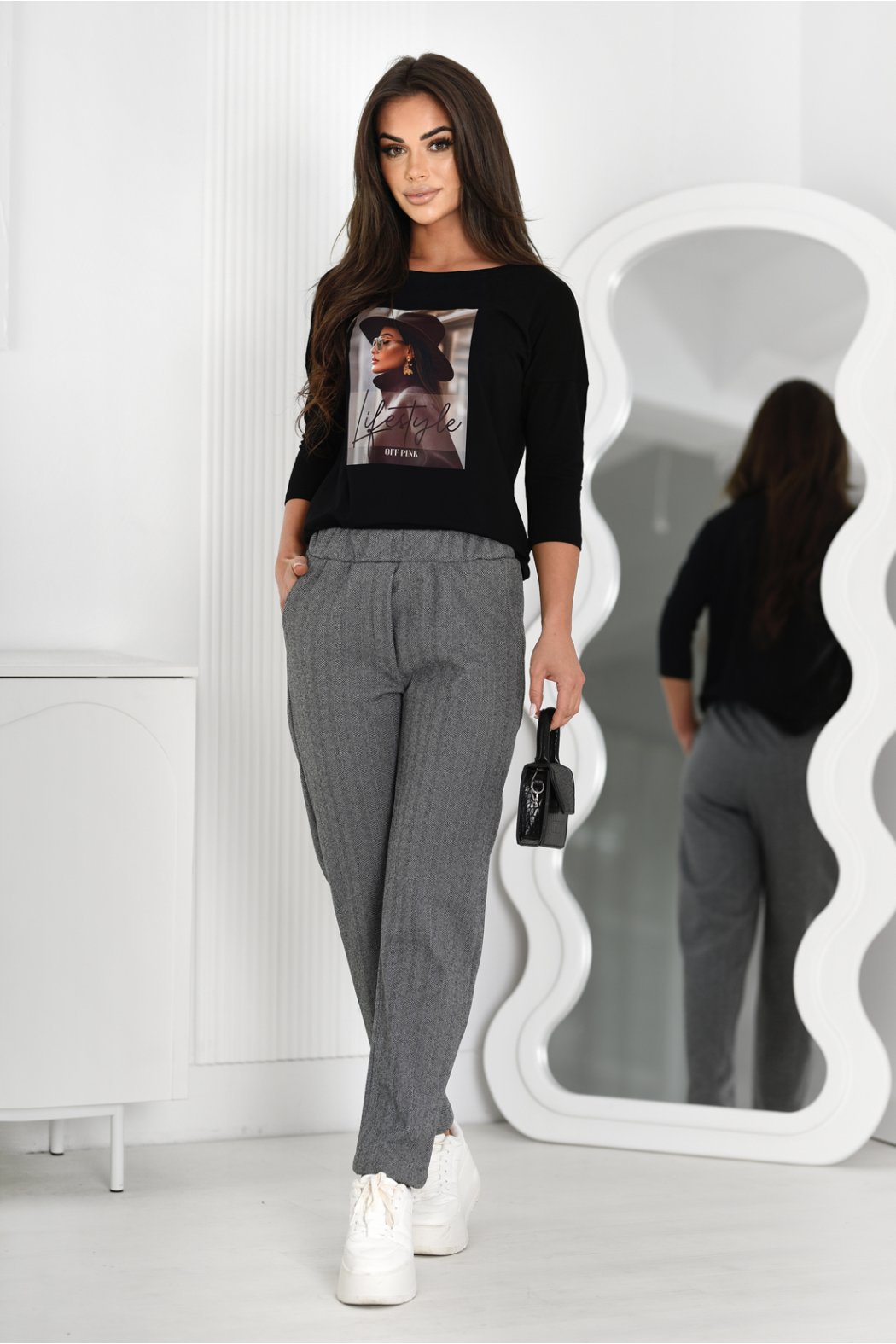 BLUZKA DAMSKA Z NADRUKIEM RĘKAW 3/4 - ZARA