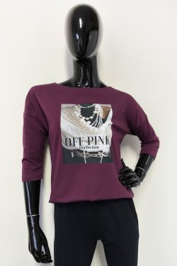 BLUZKA DAMSKA Z NADRUKIEM I 3/4 RĘKAWEM - OMARI