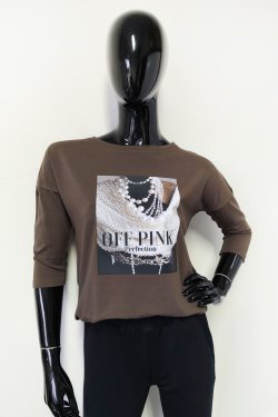 BLUZKA DAMSKA Z NADRUKIEM I 3/4 RĘKAWEM - OMARI