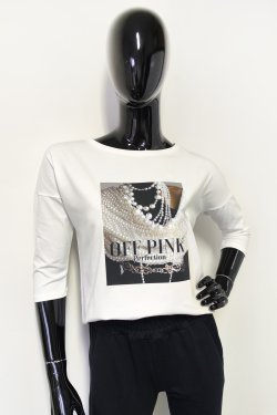 BLUZKA DAMSKA Z NADRUKIEM I 3/4 RĘKAWEM - OMARI