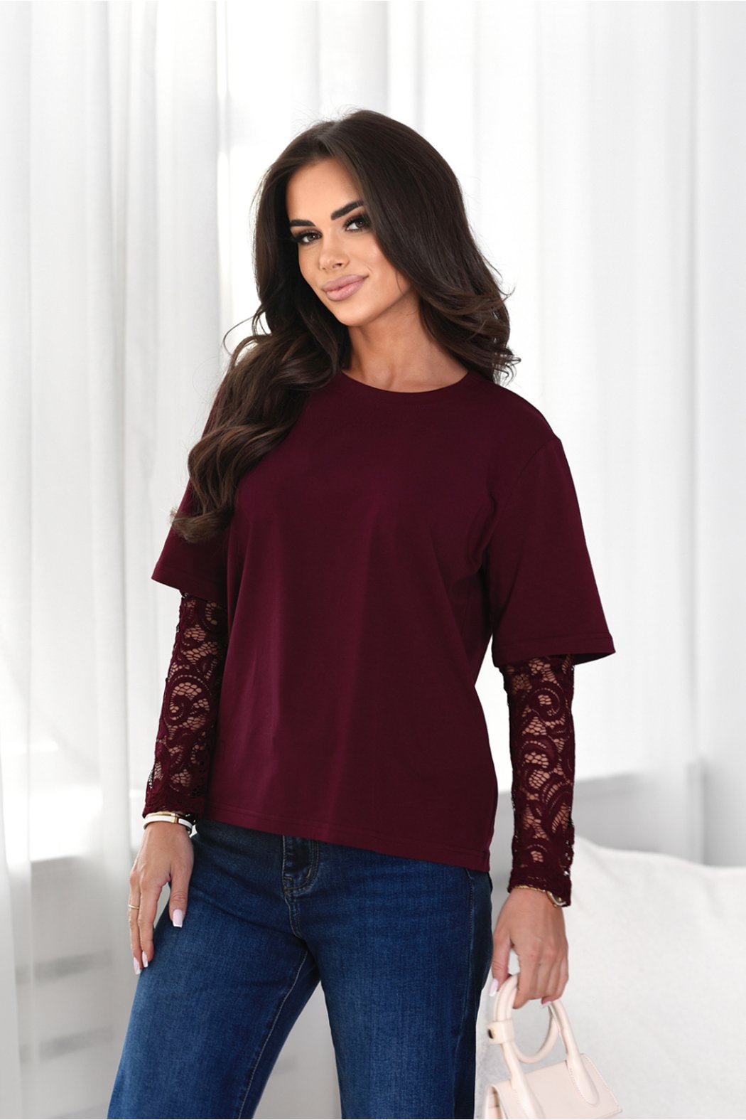 BLUZKA DAMSKA Z KORONKOWYM...