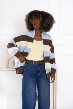 KARDIGAN DAMSKI W PASKI / JEDNOKOLOROWY BEZ ZAPIĘCIA - KIM