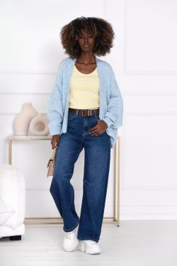 KARDIGAN DAMSKI W PASKI / JEDNOKOLOROWY BEZ ZAPIĘCIA - KIM