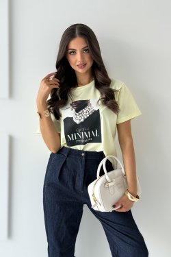 T-SHIRT DAMSKI BAWEŁNIANY Z NADRUKIEM -  TERI