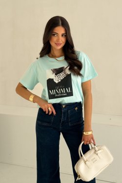 T-SHIRT DAMSKI BAWEŁNIANY Z NADRUKIEM -  TERI