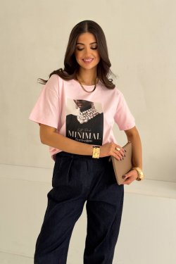 T-SHIRT DAMSKI BAWEŁNIANY Z NADRUKIEM -  TERI