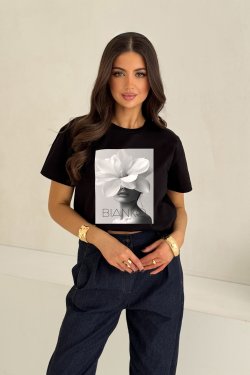BAWEŁNIANY T-SHIRT Z NADRUKIEM BIANKO