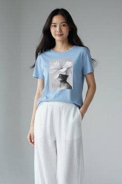 BAWEŁNIANY T-SHIRT Z NADRUKIEM BIANKO