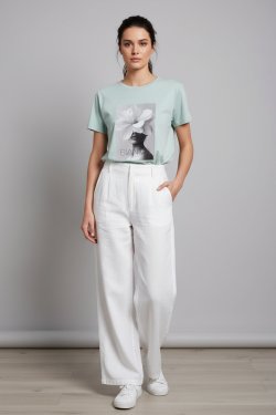 BAWEŁNIANY T-SHIRT Z NADRUKIEM BIANKO