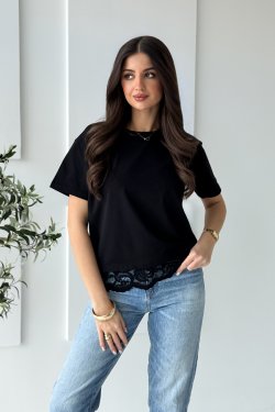 BAWEŁNIANY T-SHIRT Z KORONKĄ - LUPE