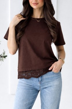 BAWEŁNIANY T-SHIRT Z KORONKĄ - LUPE