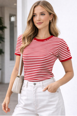 BLUZKA DAMSKA Z KRÓTKIM RĘKAWEM W PASKI ZAHARA