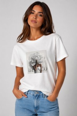 BAWEŁNIANY T-SHIRT Z NADRUKIEM ROSARIO