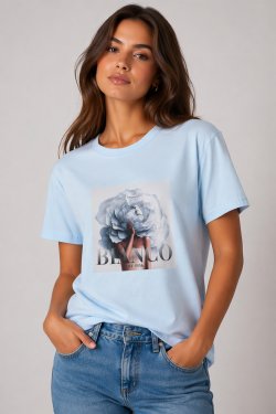 BAWEŁNIANY T-SHIRT Z NADRUKIEM ROSARIO