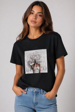 BAWEŁNIANY T-SHIRT Z NADRUKIEM ROSARIO