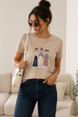 BAWEŁNIANY T-SHIRT Z NADRUKIEM MODELS