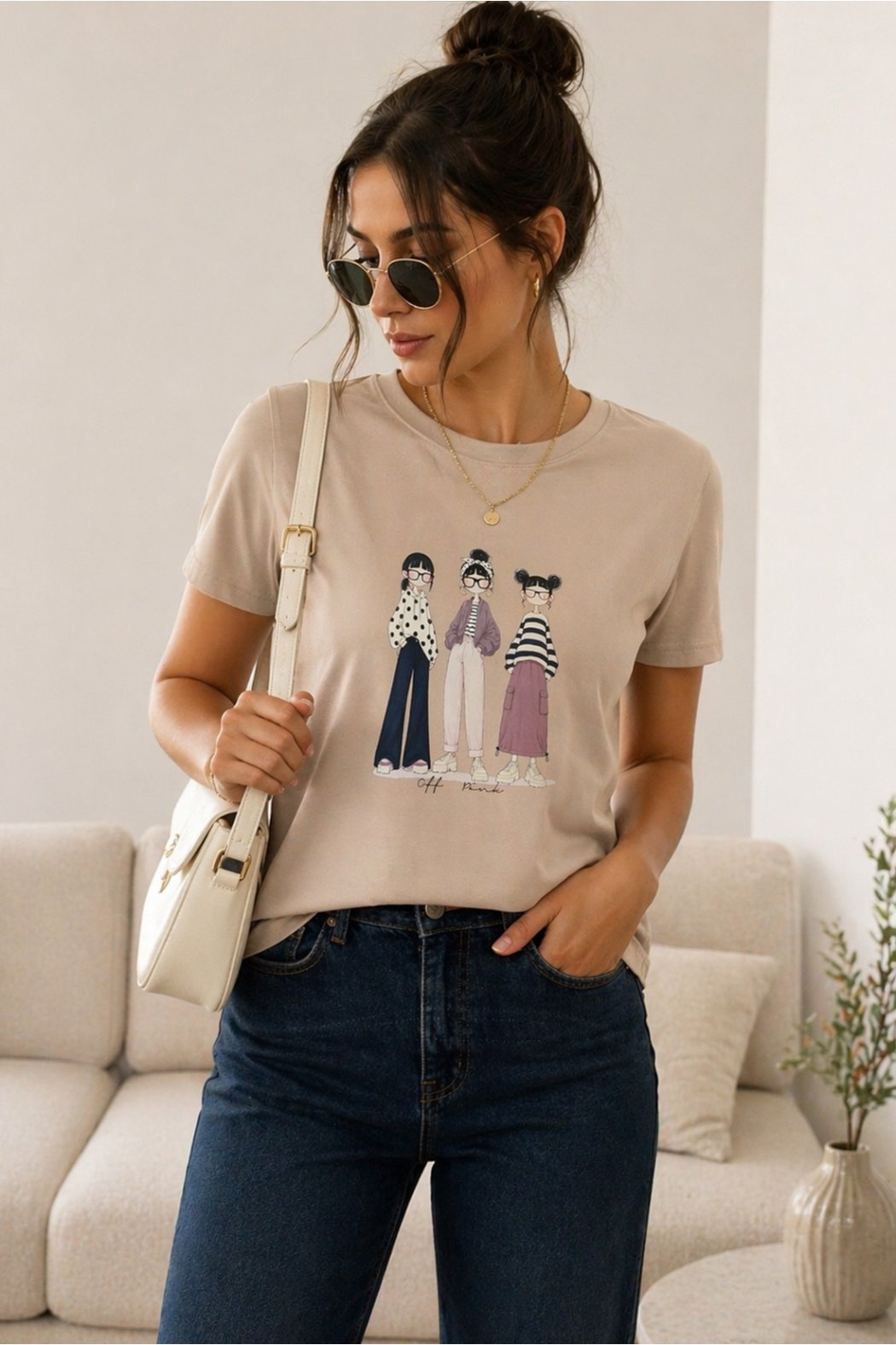BAWEŁNIANY T-SHIRT Z NADRUKIEM MODELS
