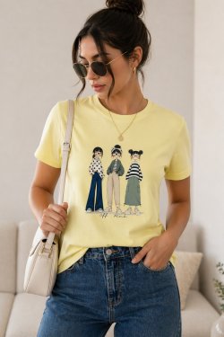 BAWEŁNIANY T-SHIRT Z NADRUKIEM MODELS