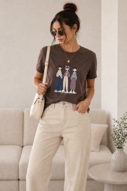 BAWEŁNIANY T-SHIRT Z NADRUKIEM MODELS