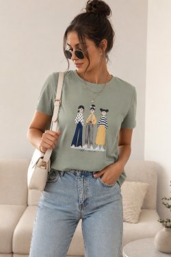 BAWEŁNIANY T-SHIRT Z NADRUKIEM MODELS