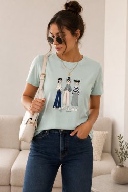 BAWEŁNIANY T-SHIRT Z NADRUKIEM MODELS