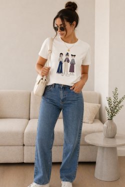 BAWEŁNIANY T-SHIRT Z NADRUKIEM MODELS
