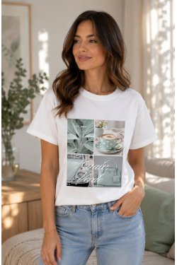 T-SHIRT Z NADRUKIEM CAFE CHIC