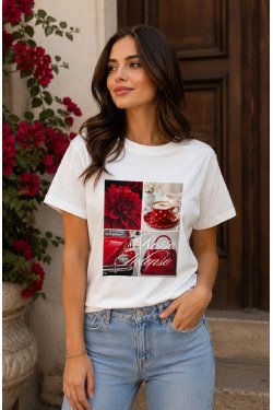 T-SHIRT Z NADRUKIEM CAFE CHIC