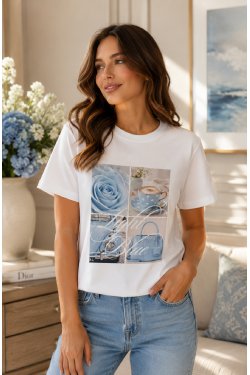 T-SHIRT Z NADRUKIEM CAFE CHIC
