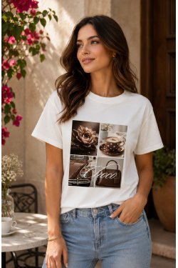 T-SHIRT Z NADRUKIEM CAFE CHIC